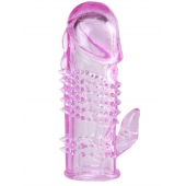 Розовая  гелевая насадка с клиторальным отростком - 13,5 см. - Toyfa Basic - в Муроме купить с доставкой