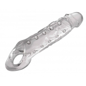 Прозразная закрытая насадка на пенис с поддержкой мошонки Clearly Ample Penis Enhancer - 22 см. - XR Brands - в Муроме купить с доставкой