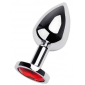 Серебристая коническая анальная пробка с красным кристаллом - 8 см. - ToyFa - купить с доставкой в Муроме