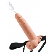 Телесный полый страпон с имитацией эякуляции 7.5  Hollow Squirting Strap-On with Balls Flesh - 21,6 см. - Pipedream - купить с доставкой в Муроме