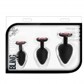 Набор черных анальных пробок с красным кристаллом-сердечком Bling Plugs Training Kit - Blush Novelties - купить с доставкой в Муроме