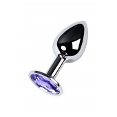 Серебристая конусовидная анальная пробка с фиолетовым кристаллом - 7 см. - ToyFa - купить с доставкой в Муроме