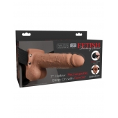 Кофейный перезаряжаемый вибрострапон 7  Hollow Rechargeable Strap-on with Balls - 20,3 см. - Pipedream - купить с доставкой в Муроме