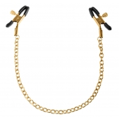 Чёрные с золотом зажимы на соски Gold Chain Nipple Clamps - Pipedream - купить с доставкой в Муроме