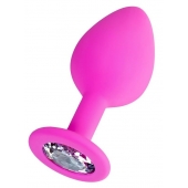 Розовая анальная втулка Brilliant с прозрачным кристаллом - 8 см. - ToyFa - купить с доставкой в Муроме