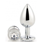 Серебристая анальная втулка с прозрачным кристаллом - 7,1 см. - Dream Toys - купить с доставкой в Муроме