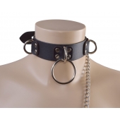 Черный кожаный ошейник Big Ring - Sitabella - купить с доставкой в Муроме