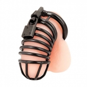 Черная металлическая клетка с замком Deluxe Chastity Cage - BlueLine - купить с доставкой в Муроме