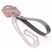 Серебристый металлический поводок с кожаной черной ручкой - 80 см. - Crazy Handmade - купить с доставкой в Муроме