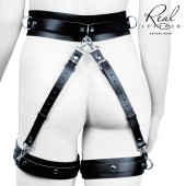 Черный кожаный пояс с гартерами - S-M - Notabu - купить с доставкой в Муроме