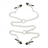 Серебристые зажимы для сосков и половых губ на тонкой цепочке - Notabu - купить с доставкой в Муроме