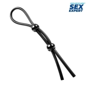 Черное силиконовое лассо с двумя шариками для утяжки - Sex Expert - в Муроме купить с доставкой