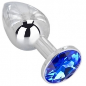Анальное украшение BUTT PLUG  Small с синим кристаллом - 7 см. - Anal Jewelry Plug - купить с доставкой в Муроме