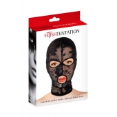 Черная кружевная маска на голову с отверстиями для глаз и рта - Fetish Tentation - купить с доставкой в Муроме