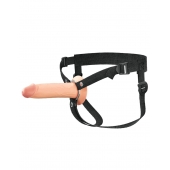 Телесный полый страпон на черных ремнях Hollow Silicone Strap-on - 17,8 см. - Pipedream - купить с доставкой в Муроме
