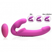 Розовый безремневой страпон с вибрацией и функцией расширения Inflatable Ergo-Fit Strapless Strap-On - XR Brands - купить с доставкой в Муроме