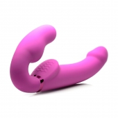 Розовый безремневой страпон с вибрацией и функцией расширения Inflatable Ergo-Fit Strapless Strap-On - XR Brands - купить с доставкой в Муроме