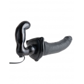 Черный страпон с вагинальной пробкой Deluxe Vibrating Penetrix Strap-On - 19 см. - Pipedream - купить с доставкой в Муроме