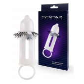 Эластичная насадка на пенис с подхватом мошонки и стимулирующими «ресничками» - Sextaz - в Муроме купить с доставкой