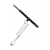 Черный узкий однослойный ошейник с серебристым поводком-цепочкой - Pecado - купить с доставкой в Муроме