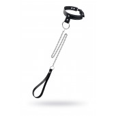 Черный узкий однослойный ошейник с серебристым поводком-цепочкой - Pecado - купить с доставкой в Муроме