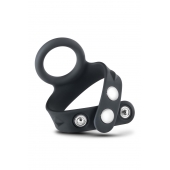 Черное эрекционное кольцо с подхватом мошонки на кнопках VS6 - Blush Novelties - в Муроме купить с доставкой