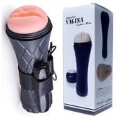 Телесный мастурбатор-вагина в черной колбе с вибрацией - Boys of Toys - в Муроме купить с доставкой