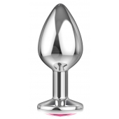 Большая серебристая анальная пробка Diamond Pink Sparkle Large с розовым кристаллом - 8 см. - Lola Games - купить с доставкой в Муроме