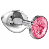 Большая серебристая анальная пробка Diamond Pink Sparkle Large с розовым кристаллом - 8 см. - Lola Games - купить с доставкой в Муроме