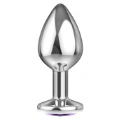 Малая серебристая анальная пробка Diamond Purple Sparkle Small с фиолетовым кристаллом - 7 см. - Lola Games - купить с доставкой в Муроме