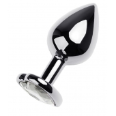 Серебристая анальная пробка с прозрачным кристаллом-сердцем - 8 см. - ToyFa - купить с доставкой в Муроме