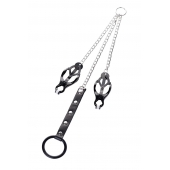 Черно-серебристые зажимы для сосков с кольцом для пениса TOYFA Metal - ToyFa - купить с доставкой в Муроме