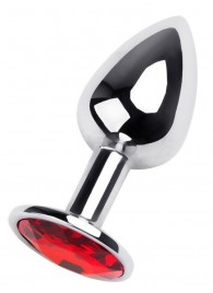 Маленькая коническая серебристая анальная пробка с красным кристаллом - 7 см. - ToyFa - купить с доставкой в Муроме