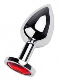 Серебристая коническая анальная пробка с красным кристаллом - 8 см. - ToyFa - купить с доставкой в Муроме