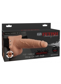 Телесный полый страпон с имитацией эякуляции 7.5  Hollow Squirting Strap-On with Balls Flesh - 21,6 см. - Pipedream - купить с доставкой в Муроме