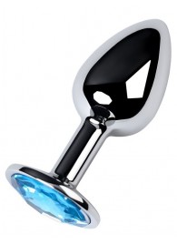 Серебристая конусовидная анальная пробка с голубым кристаллом - 7 см. - ToyFa - купить с доставкой в Муроме