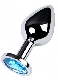 Серебристая конусовидная анальная пробка с голубым кристаллом - 8 см. - ToyFa - купить с доставкой в Муроме