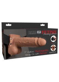 Кофейный перезаряжаемый вибрострапон 7  Hollow Rechargeable Strap-on with Balls - 20,3 см. - Pipedream - купить с доставкой в Муроме