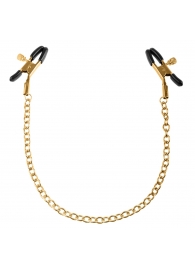 Чёрные с золотом зажимы на соски Gold Chain Nipple Clamps - Pipedream - купить с доставкой в Муроме