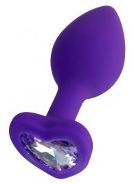 Фиолетовая анальная втулка Diamond Heart с прозрачным кристаллом - 7 см. - ToyFa - купить с доставкой в Муроме