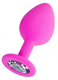 Розовая анальная втулка Brilliant с прозрачным кристаллом - 8 см. - ToyFa - купить с доставкой в Муроме