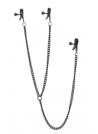 Черные зажимы на соски и клитор на цепочке DELUXE NIPPLE   CLIT CLAMPS - Dream Toys - купить с доставкой в Муроме