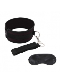 Черный ошейник с длинным поводком Collar and Leash Set - Lux Fetish - купить с доставкой в Муроме