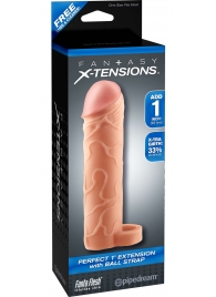 Телесная насадка с кольцом Perfect 1 Extension with Ball Strap - 17 см. - Pipedream - в Муроме купить с доставкой