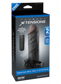 Чёрная вибронасадка с кольцом Vibrating Real Feel 2 Extension - 16 см. - Pipedream - в Муроме купить с доставкой
