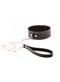 Черный широкий ошейник с красной строчкой и поводком - Crazy Handmade - купить с доставкой в Муроме