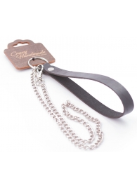 Серебристый металлический поводок с кожаной черной ручкой - 80 см. - Crazy Handmade - купить с доставкой в Муроме