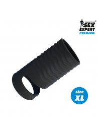 Черная открытая насадка на пенис с кольцом для мошонки XL-size - 8,9 см. - Sex Expert - в Муроме купить с доставкой
