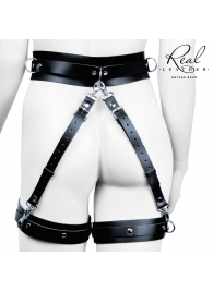 Черный кожаный пояс с гартерами - S-M - Notabu - купить с доставкой в Муроме