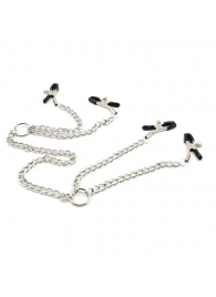 Серебристые зажимы для сосков и половых губ на тонкой цепочке - Notabu - купить с доставкой в Муроме